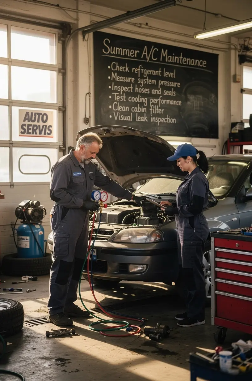 Autoservis zabezpečuje odbornú kontrolu chladiva a detekciu únikov klimatizačného systému.